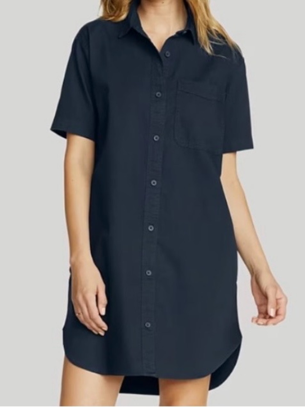 Eddie Bauer Everyday Cotton Shirt Dress Button Front Classic Blue Outdoor - L